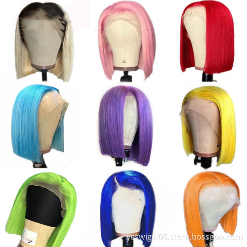 Yeswigs Blue Brazilian Human Virgin Hair Hd Lace Frontal Wigs Pink Red Grey 613 Short Bob Wig Cheap T-Part Wigs For Black Women